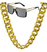 ONUPGO Hip Hop Costume Jewelry Kit, 80s 90s Outfit for Men Women, Rapper Accessories with Fake Go...
