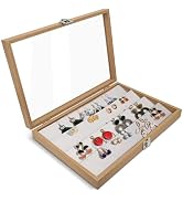 WisePoint Jewelry Box with Glass Lid, Wood Jewelry Organizer Box, 24 Grid Earring Holder Organize...