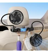 xuenair 3000mAh Dual 360 Hose Rechargeable Fan for Car SUV RV Pickup Vehicle Headrest, Car Seat F...