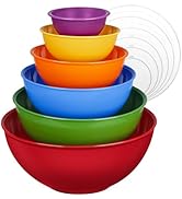 6-Piece Plastic Mixing Bowl Set with Lids for Kitchen, Nesting Storage Bowls for Baking, Prepping...