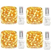 GDEALER 4 Pack 16.4 Feet 50 Led Fairy Lights Battery Operated with Remote Control Timer Waterproo...