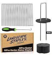 Joyhalo 6 Inch 50 Pack Landscape Staples with Gaskets and a Hook, 11 Gauge Galvanized Garden Stap...