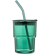 BLUEPOLAR 13oz/400ml Glass Water Tumbler with Straw and Lid Sealed Carry On Thick Wall Iced Coffe...