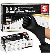 Schneider Medical Black Nitrile Exam Gloves, 5 Mil Latex-Free & Powder-Free Disposable Gloves for...