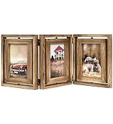 Emfogo 4x6 Picture Frame Rustic Wood Hinged Folding Triple Picture Frames Collage, Double-Sided D...