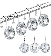 12PCS Shower Curtain Hooks Rings for Bathroom, Stainless Steel Rust Resistant Decorative Rhinesto...