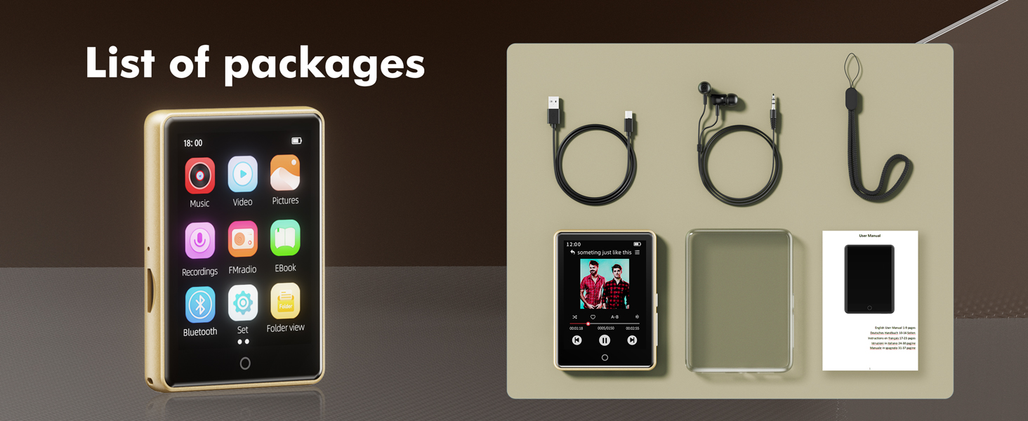 64GB MP3 Player with Bluetooth 5.3, Portable Music Player with Voice Recorder ,FM Radio, Pedometer