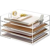 SANRUI 4 Tier Clear Desk Paper Letter Organizer Trays, A4 Stackable File Document Tray, Acrylic D...
