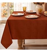 Softalker Burnt Orange Tablecloth Jacquard Rectangle 60 x 84 Inch,Rust | Fall Swirl Pattern Desig...