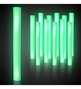 Fun Central 16” LED Foam Sticks – 12 Pack Green Light Up Cheer Batons with Flashing Modes for St....