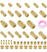 Taiidaues 53Pcs Brass Compression Tube Pipe Fittings Assortment Kit, 1/8"3/16"1/4" 3/8"1/2" OD Co...