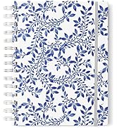 Blue Floral and Silver Foil Spiral Bullet Journal, 7x9 inch, Dot Grid