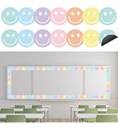 Whaline 24 Pcs Preppy Happy Face Magnetic Bulletin Board Border Pastel Color Smile Face Magnetic ...