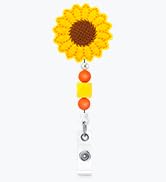 Qinsuee Lightweight Sunflower Badge Holder, Silicone Beads RN Badge Reel, 24in Felt ID Badge Hold...
