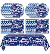 41Pcs Blue Birthday Decorations,Happy Birthday Party Tableware Set Navy Blue Silver Happy Birthda...