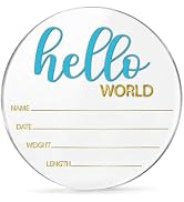 Hello World Newborn Sign Boy, Baby Announcement Plaque, 5.9x5.9 inch Round Clear Acrylic Birth An...