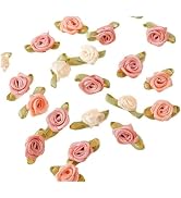 100 Pcs 15mm Multicoloured Mini Rose Flowers Satin Ribbon Bows Appliques DIY Sewing Craft Accesso...