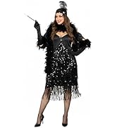 Sunnywood Women’s Plus Size Flapper Dress 1920s Vintage Style Costume with Sequin Fringes