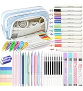 Ristpal 42 PCS Aesthetic School Supplies with Large Pencil Case, 12 Marker Pens with box, 5 Black...