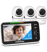 HelloBaby 5" Screen Baby Monitor with 3 Cameras - No WiFi HB6550 Video Baby Monitor, 1000ft Long ...