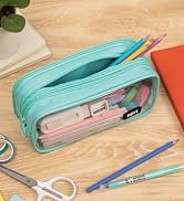 ZIPIT Half & Half Pencil Case for Adults and Teens, Large Capacity Pouch, Sturdy Pen Organizer (M...