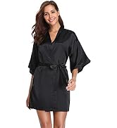 Vlazom Womens Kimono Robes Dressing Gown Satin Bathrobe Nightdress Short Style Bridal Robe