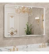 LOAAO 40x32 Inch White Metal Framed Bathroom Mirror for Wall, White Bathroom Vanity Mirror Farmho...