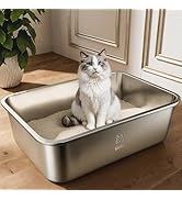 Qiuma Stainless Steel Litter Box, Large Metal Cat Litter Box with High Sides, Odor-Free, Non-Stic...