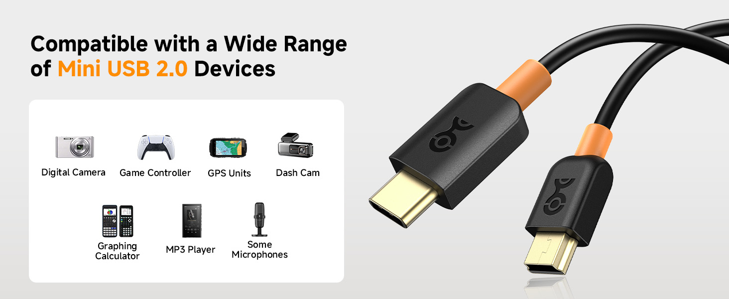 USB C to Mini USB 2.0 cable for syncing and charging legacy devices