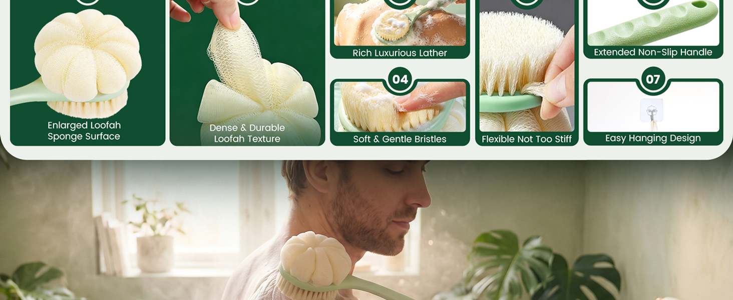 bath brush back scrubber for shower back washer for shower exfoliating men women loofah dry wet