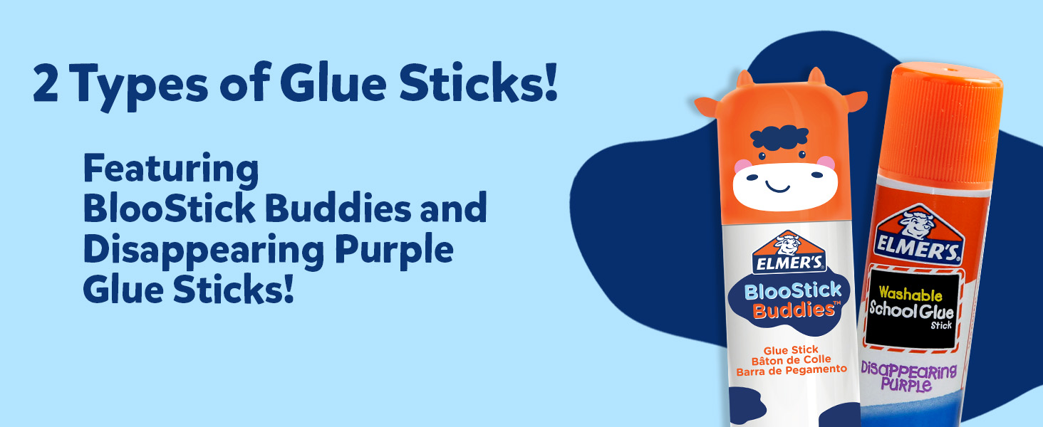 Elmer's Glue Sticks Combo Pack, BlooStick Buddies and Disappearing Purple Glue Sticks, 6g, 12 Count