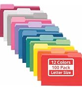 Enday Colored File Folders Letter Size (100 Pack) 12 Assorted Colors, 1/3 Cut Tabs Color File Fol...