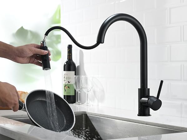 kraus black kitchen sink pull down faucet