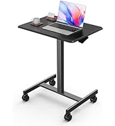DUMOS Mobile Small Standing Desk, Portable Rolling Laptop Desk with 4 Lockable Wheels, Adjustable...