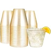 R-kay 9 OZ Gold Glitter Plastic Cups 9 oz - 100 Pack Gold Plastic Cups For Party - Party Cups Dis...