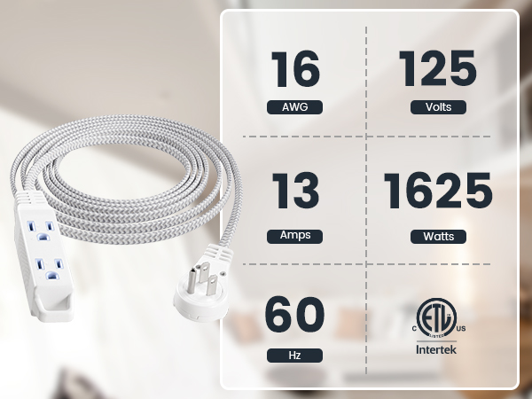 360° Rotating Flat Plug Extension Cord 10ft