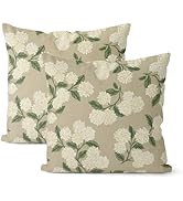 DAFENA Beige Spring Pillow Covers 18x18 Inch 2 Pcs Khaki Green Hydrangea Flower Decor Throw Pillo...