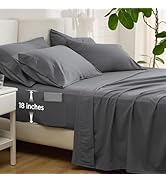 Bedsure Deep Pocket Queen Sheets - 6 Piece, Prewashed Ultra-Soft Queen Sheet Set, Fits Mattresses...