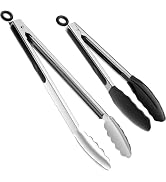 ChefAide Set of 2 Cooking Tongs,18/8 Stainless Steel and Silicone Rubber Grips with 600ºF High He...