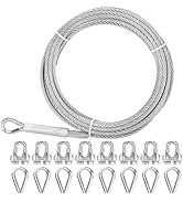 Thickened 1/4 Stainless Steel Cable, 25ft Wire Rope, 7X19 Strands Aircraft Cable, 6400lbs Breakin...