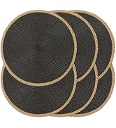 Noctiflorous Round Placemats Set of 6, 15 Inch Braided Hand Woven Table Mats, Heat Resistant Non-...