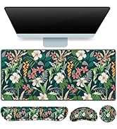 Desk Mat Floral, Large Gaming Mouse Pad with Wrist Rest, 4in1 XXL Mousepad+Keyboard Wrist Rest+Mo...
