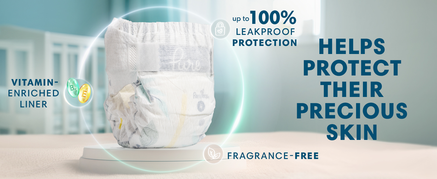 helps protect their precious skin, vitamin enriched liner, frangrance free, up to 100% leakproof