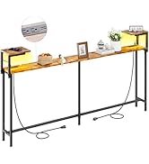 HLDIRECT 71 Inch Couch Table Behind Sofa with Double Storage Shelves, Narrow Long Console Table w...