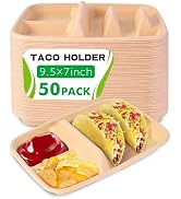 tchrules 50pcs Disposable Taco Plates for 2 Tacos & 2 Sides, Premium Paper Taco Holders for Tacos...