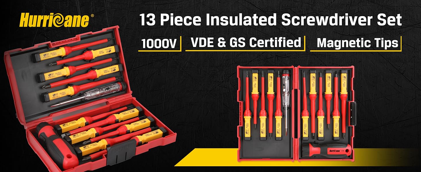 HURRICANE Professional 13 Piece Insulated Electrician Screwdriver Set