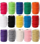 ZEAYEA 15 Rolls Macrame Cord, 3mm x 480 Yards Natural Cotton Macrame Rope, 4-Strand Twisted Soft ...