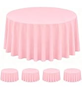 WNINK 4 Pack Light Pink Round Tablecloth, 84 Inch Disposable Plastic Table Covers, Light Pink Rou...