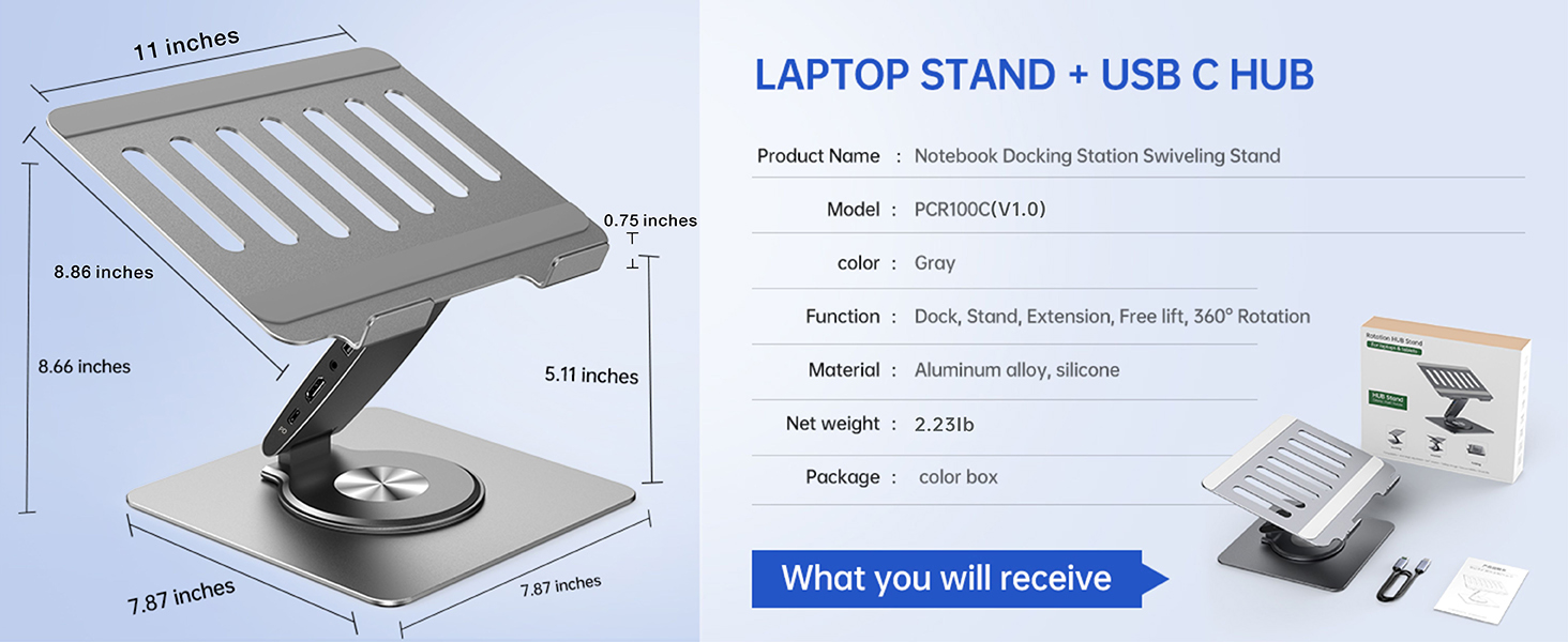 durable well-built sturdy aluminum laptop stand with rotating base
