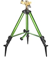 Triumpeek Impact Sprinkler on Tripod Base with Stakes, 360 Degree Large Area Coverage Irrigator w...
